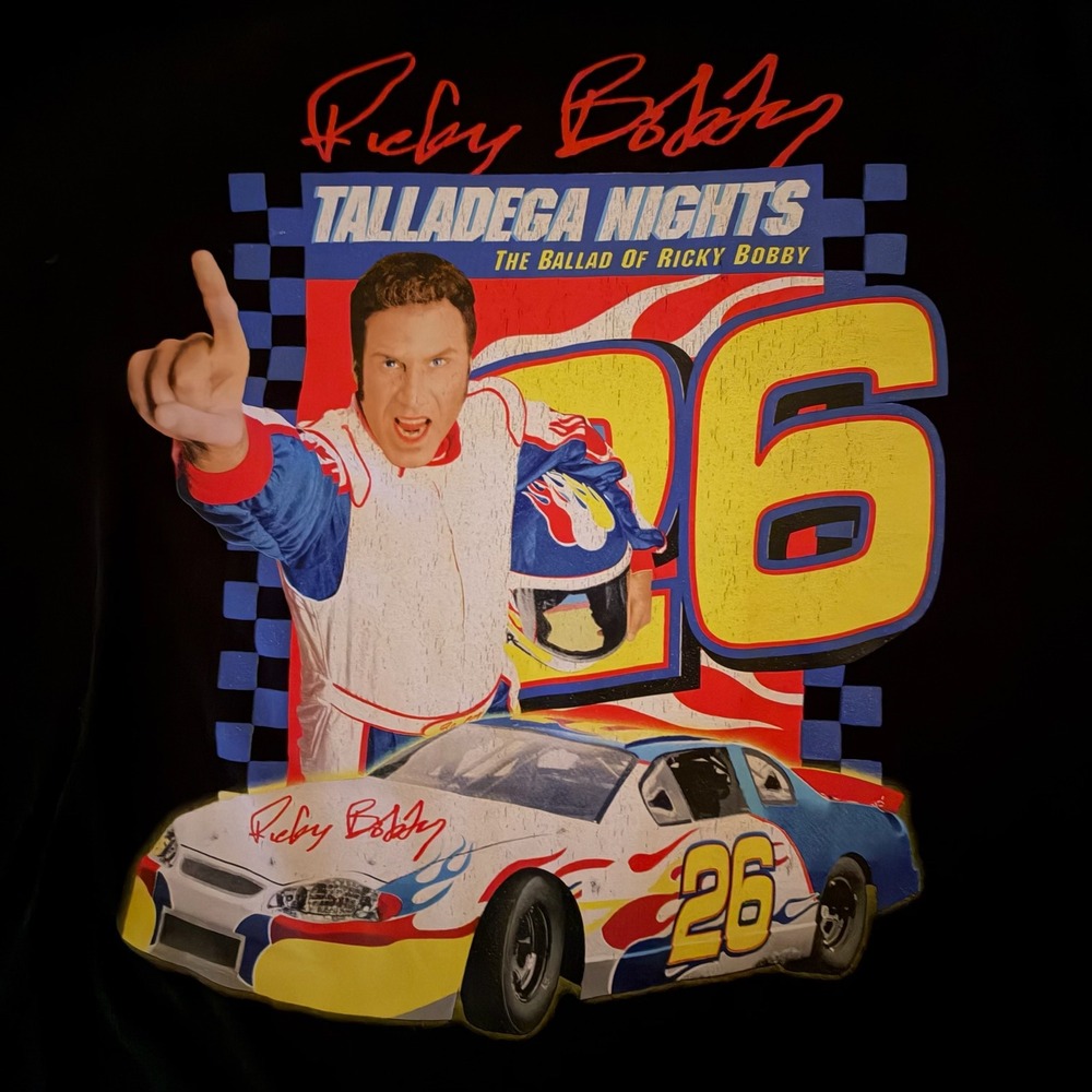 Talladega Nights Ricky Bobby Graphic T-Shirt Mens L Black Will Ferrell Movie Tee